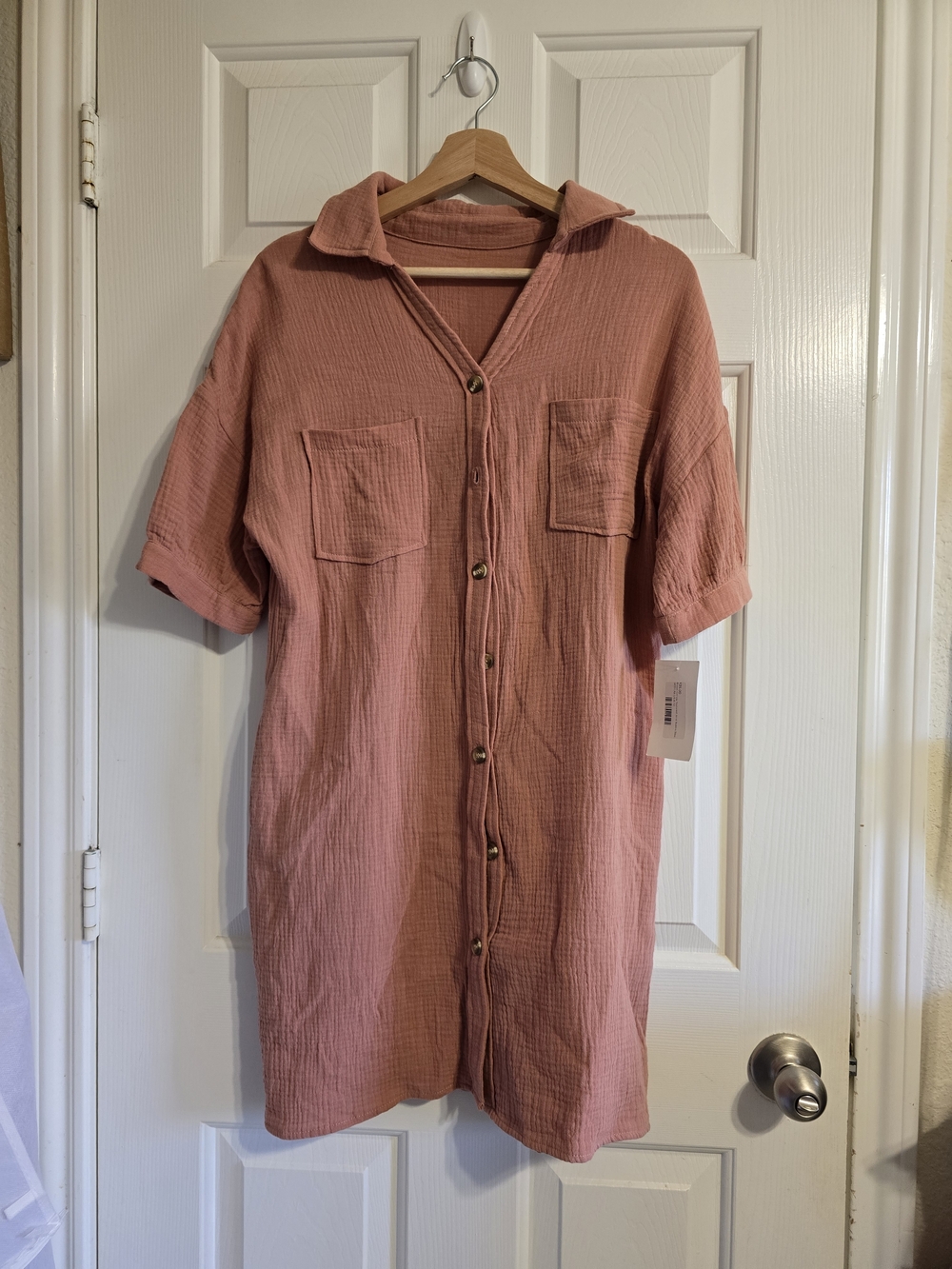 Button-Front Gauze Shirt Dress in Dusty Rose NWT